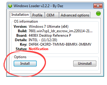 Запуск работы с Windows Loader